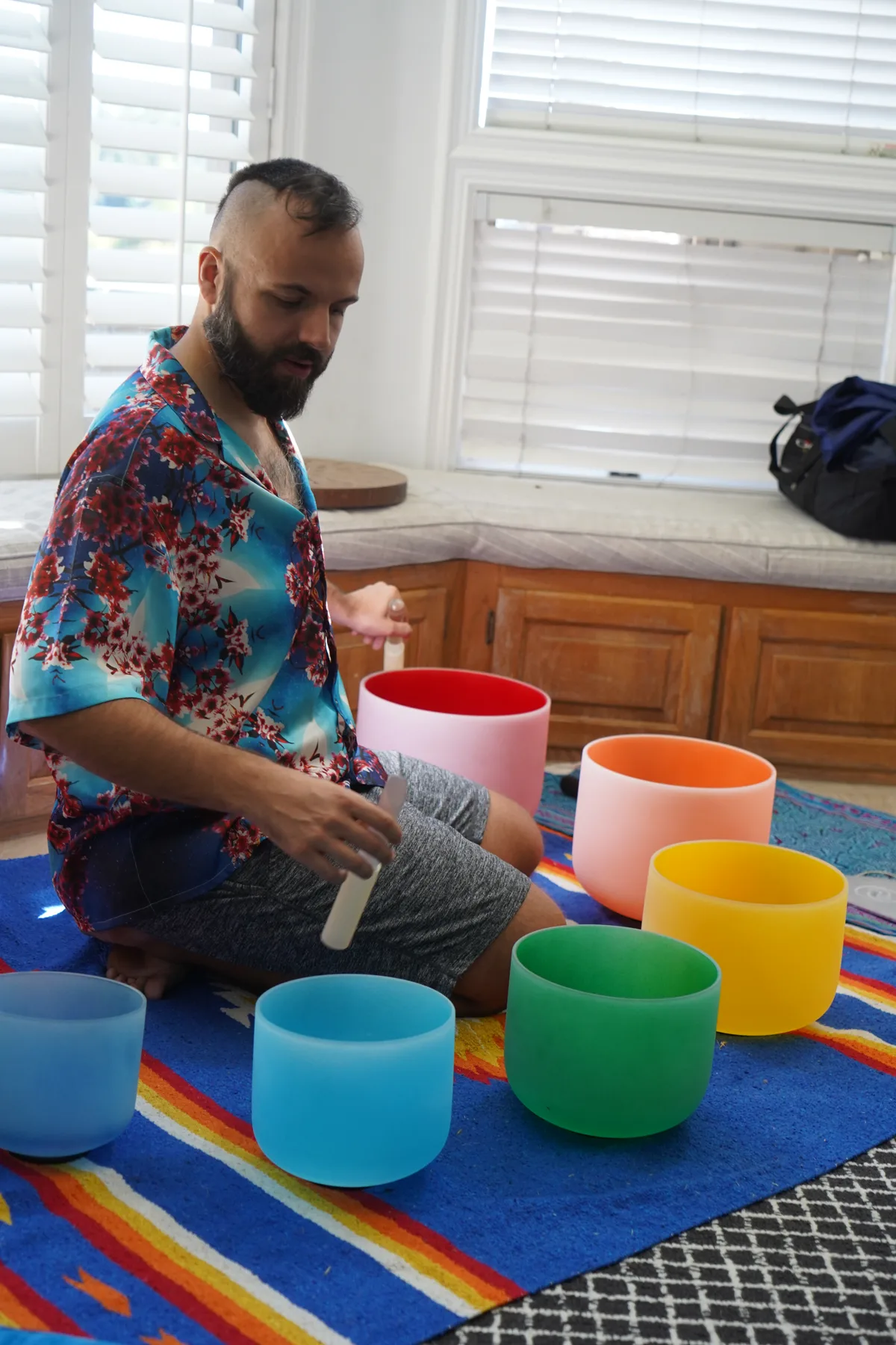 SANTOS with singing bowls at the Ascension Retreat